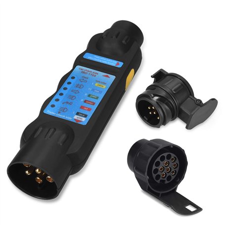 Navaris Testeur Éclairage de Remorque - Kit Testeur Circuit de Remorque 9V à LEDs - avec 2X Adaptateur Prises 7 et 13 Broches -