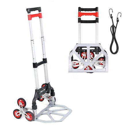 Navaris Diable - Chariot pliable en aluminium charge max. 75 kg avec 3 roues et corde élastique 1 m - Chariot de manutention tra