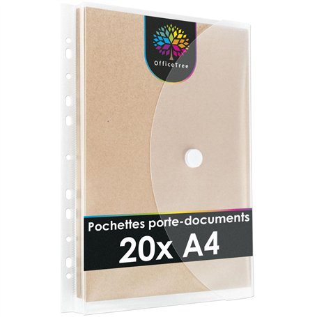 OfficeTree 20 x Pochette porte-documents A4 avec 120 perforations - Pochette A4 - Pochette porte-documents A4 à classer - Pochet