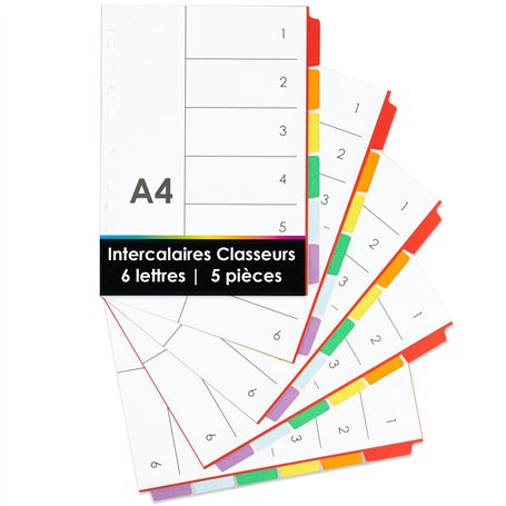 OfficeTree 5x Intercalaires Classeurs A4 Carton avec 6 Onglets - Intercalaire A4 pour Classeurs - Intercalaires A4 avec Multiper