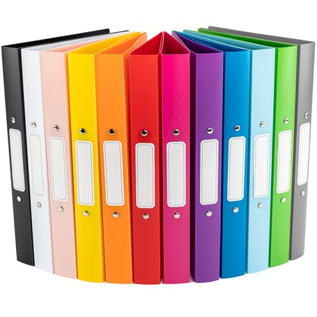 OfficeTree 12x Classeurs à Anneaux A4-12 Couleur - 2 Anneaux - Classeur Souple A4 2 Anneaux Largeur de Dos 3