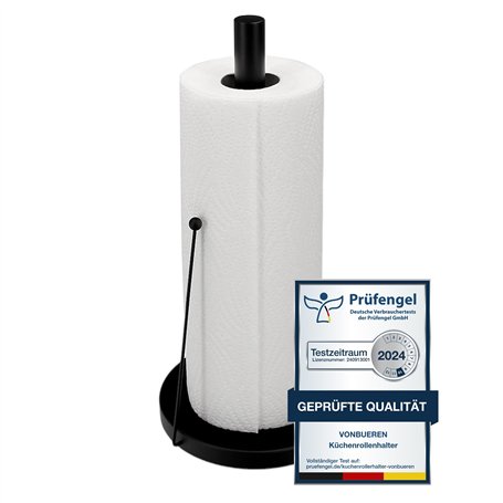 Porte-Rouleau essuie-Tout sur Pied Noir 32 × 15 cm VonBueren | Acier Inoxydable | Porte-essuie-Tout Noir | Support Rouleau de Pa