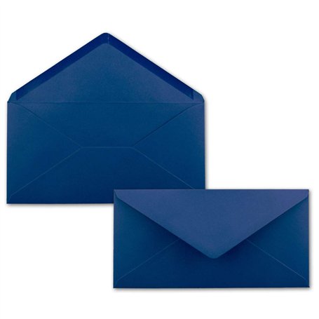 Lot de 50 enveloppes à lettre - Bleu foncé/bleu nuit - DIN long - 110 x 220 mm (11 x 22 cm) - Fermeture humide sans fenêtre - Id