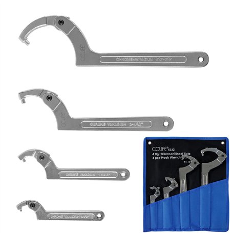 CCLIFE 4 pièces Clé à ergot articulée pour écrous à encoches latérales CR-V 19-170mm Clé à Crochet réglable en C