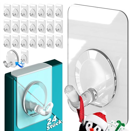 4smile Lot de 24 crochets adhésifs transparents pour cadre de fenêtre et vitre - Supports à suspendre - Utilisation flexible - F