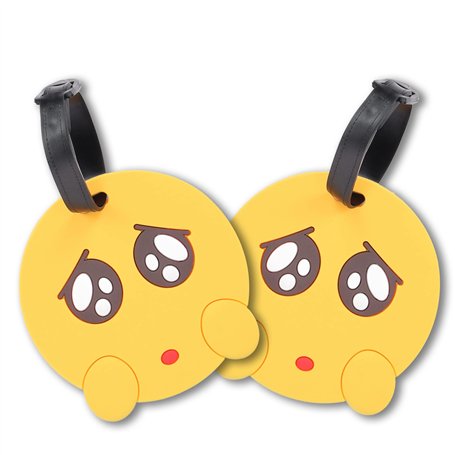 Lot de 2 étiquettes de bagage en PVC avec nom et adresses Smiley V1