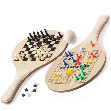 Lot de 2 raquettes de tennis de plage durables avec jeu d'échecs et jeu de moulin avec balle dans un sac en coton pour le sport