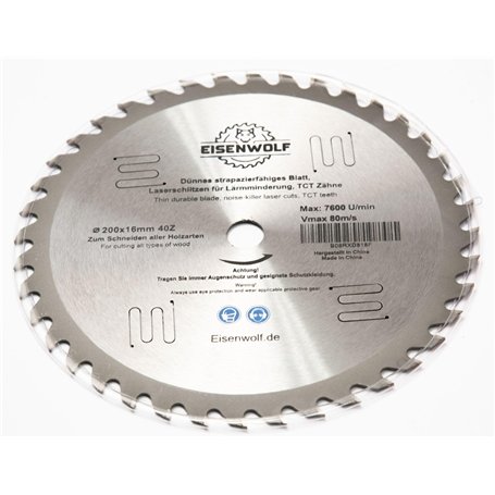 Lame de scie circulaire de qualité supérieure - 200 x 16 mm - Pour bois - Avec 40 dents TCT inclinées et découpes laser pour réd