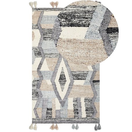 Tapis Kilim Multicolore en Laine 80 x 150 cm avec Pompons Oriental Fait Main Aygezard