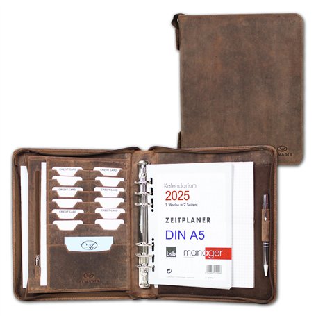 ALMADIH organiseur format A5 en cuir + calendrier 2025 + bloc-notes