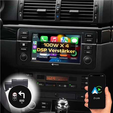 DYNAVIN Android Autoradio GPS pour BMW 3 Série E46: 7 Pouces OEM Radio avec Wireless CarPlay et Android Auto | Head-up Display |