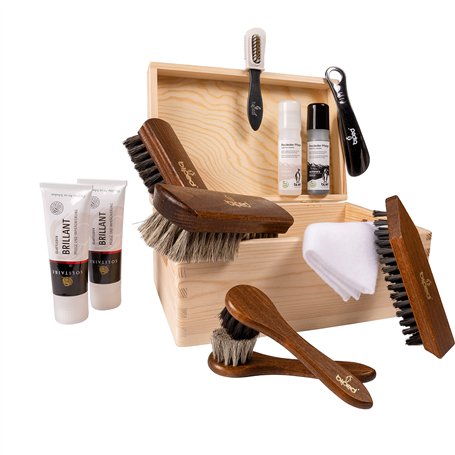 Die Schuhanzieher Set de cirage à chaussures Allround 13 pièces avec coffret en bois pratique 30 x 20 x 14 cm z2408