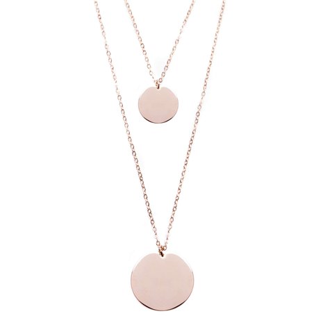 Happiness Boutique Femmes Collier Cercle Multi Rangs Plaqué Or Rose | Collier Délicat à Deux Chaînes et 2 Pendentifs Disque Rond