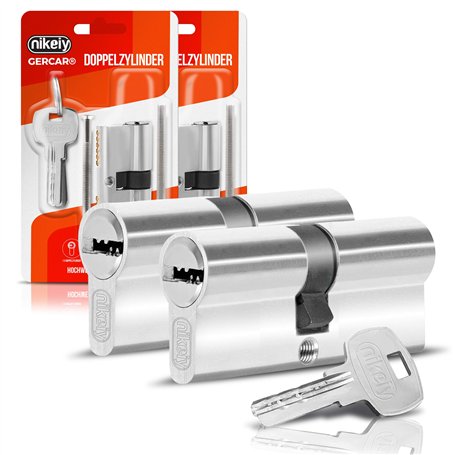 GERCAR Lot de 2 cylindres de serrure profilés 40/40 à fermeture identique - Serrure à cylindre double cylindre - Avec 10 clés -