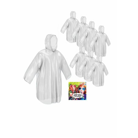 skapandi Lot de 8 ponchos de pluie jetables avec capuche | Cape de pluie | Veste de pluie | Vêtements de pluie | Transparent et