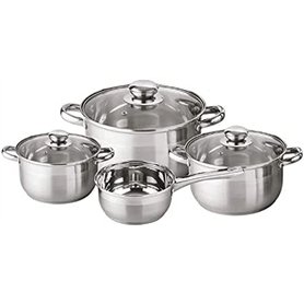 Posten Anker Batterie de cuisine professionnelle 7 pièces en acier inoxydable satiné Compatible induction Fond capsulé 24/48 heu