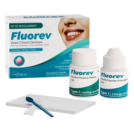 FLUOREV - Ciment Dentaire Ionomère - Kit de Rescellement Temporaire pour Obturations Dentaires Urgentes - Pansement Dentaire de