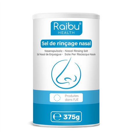 Sel Nasal Raibu pour Douche Nasale - 150 Portions (Boîte XXL) : Durable avec Cuillère Doseuse - Sel de Rinçage Nasal Végétalien