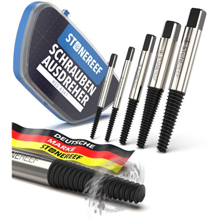 STONE REEF Lot de 5 extracteurs de vis professionnels en HSS 4241 – Extracteur à gauche professionnel