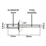 SKIR'CO (50 pièces) Rivets aveugles à tête fraisée en aluminium 4.8 x 12 mm Mandrin en acier Rivets pop