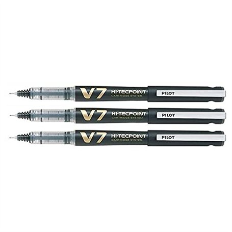 PILOT Lot de 3 Rollers Rechargeable Hi-TechPoint V7 Begreen Pointe Moyenne Encre liquide Noir