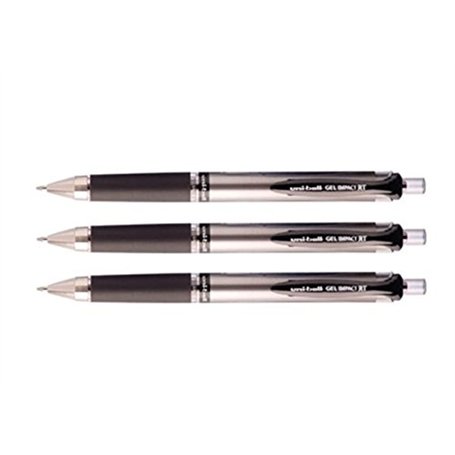 UNI-BALL Lot de 3 Rollers encre gel Impact Signo Broad UMN152/10S auto rétractable grip pointe large 1mm noir