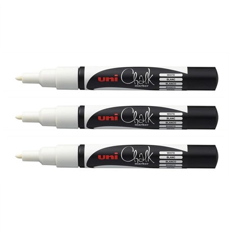 UNI-BALL Lot de 3 Marqueurs craie pointe conique fine CHALK Marker PWE3MS 0