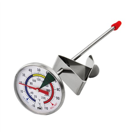 Thermomètre à lait pour café avec sonde en acier inoxydable de 175 mm Thermomètre à café avec clip Température du lait professio