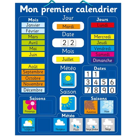 Mon premier calendrier Magnétique. 40 x 30cm Tableau rigide avec une corde pour le suspendre