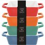 Lot de 4 petits plats rectangulaires de couleur vive pour lasagnes, pies, casseroles, tapas, plats à pâtisserie (5 x 10 x 12 cm)