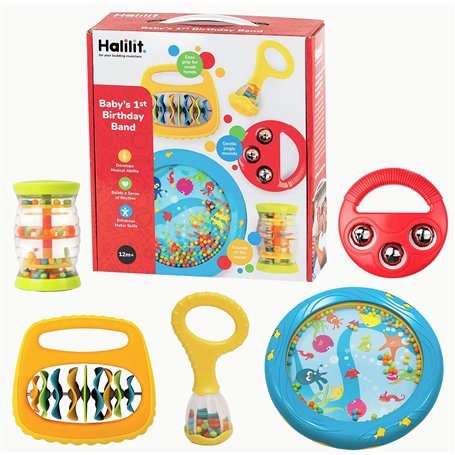 Halilit Baby's First Birthday Band Musical Instrument Gift Set. Includes Ocean Drum