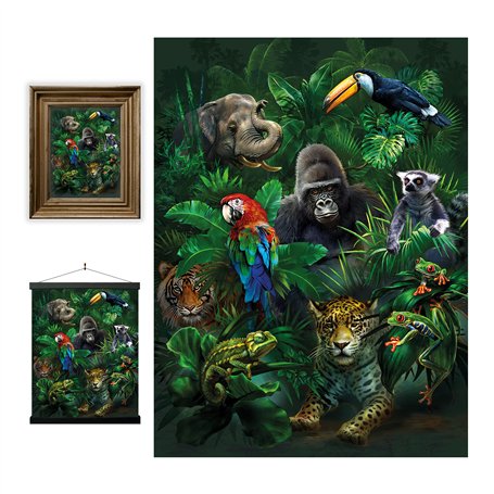 3D LiveLife Affiche murales lenticulaires Amis de la Jungle de Deluxebase. Poster jungle 3D sans cadre. Décoration murale parfai