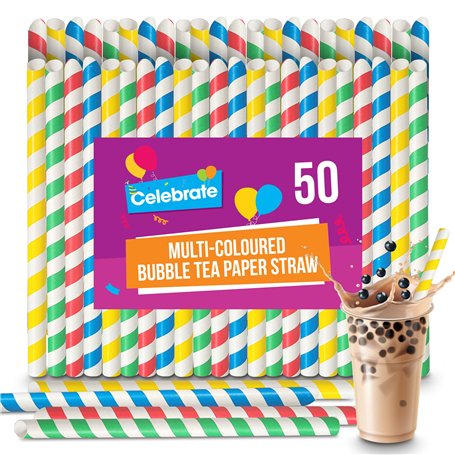 Lot de 50 pailles à thé colorées à bulles de 21 cm