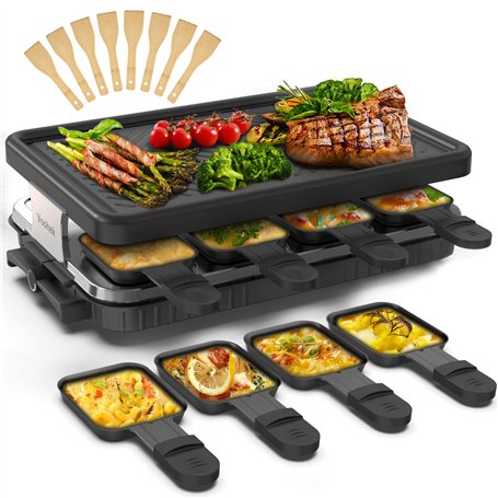Raclette 8 Personen Raclette Grill Tischgrill Elektrisch 8 Pfännchen 8 Raclette Holzspatel Korean BBQ Grill Elektrogrill Antihaf