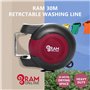 Ram® Corde à Linge rétractable avec Double câble – Séchoir à Linge Mural Robuste 2 x 15 m Bordeaux