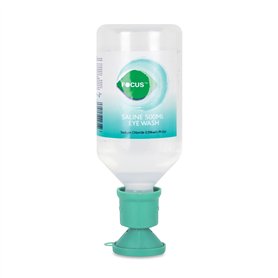Solution Lavage Oculaire Saline Focus 500ml Stérile avec Capuchon pour Bain Oculaire - Solution de Nettoyage Oculaire Sûre et Ef