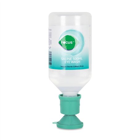 Solution Lavage Oculaire Saline Focus 500ml Stérile avec Capuchon pour Bain Oculaire - Solution de Nettoyage Oculaire Sûre et Ef