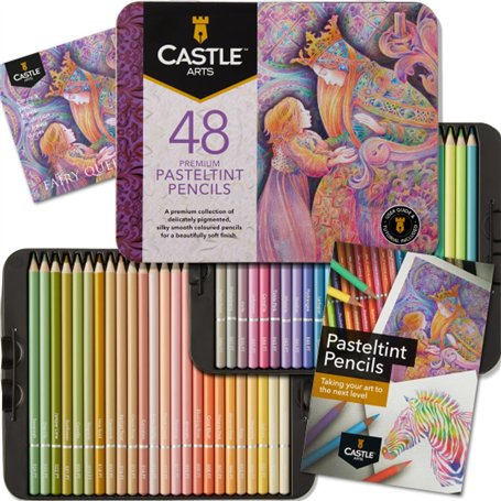 Castle Art Supplies Set de Crayons de Couleur Pastels | 48 Somptueuses Teintes plus Douces | Pour les Professionnels et Artistes
