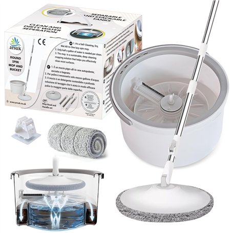 ARSUK Seau à Spin Mop et Nettoyage des Sols | Mécanisme Séparé pour Eau Propre et Sale | Conception Compacte 2L
