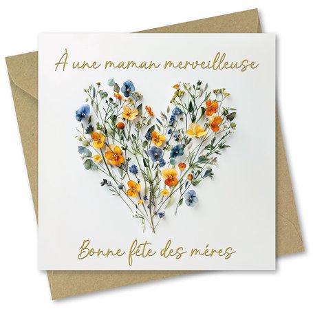 Absolutely Yours Carte de fête des Mères pour maman. Motif « Cœur de fleurs ». Carte avec enveloppe assortie (150 x 150 mm