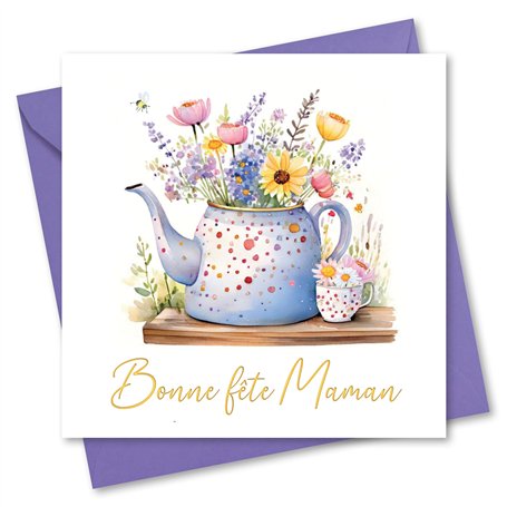 Absolutely Yours Carte de fête des Mères pour maman. Motif de fleurs dans une théière. Carte avec enveloppe assortie (150 x 150