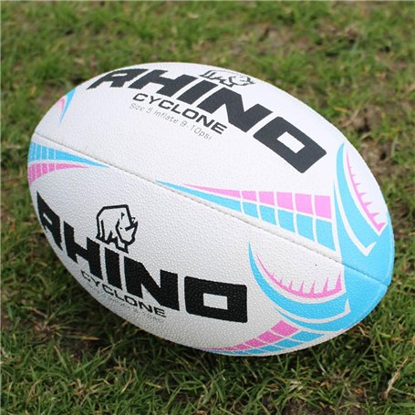 Rhino Ballon de Rugby Cyclone Blanc/Bleu Clair/Rose Taille 4