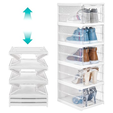 Winter Shore Meuble Boites Chaussures Empilables Transparentes 5 Niveaux - Casier à Chaussures Pliable avec Portes - Boite Chaus