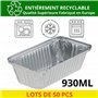 outihome Barquette Aluminium avec Couvercle Cartonné 930ml, Lot de 50 Pièces, Barquette Alimentaire Jetable Adapté pour Cuisson 