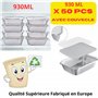 outihome Barquette Aluminium avec Couvercle Cartonné 930ml, Lot de 50 Pièces, Barquette Alimentaire Jetable Adapté pour Cuisson 