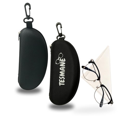 TESMANE Étui à Lunettes avec Mousqueton - Étui Semi Rigide pour Lunettes de Soleil