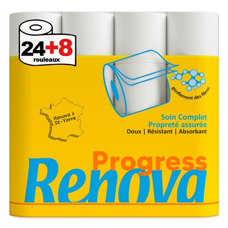 Renova Papier Toilette Progress 2 plis blanc 24+8