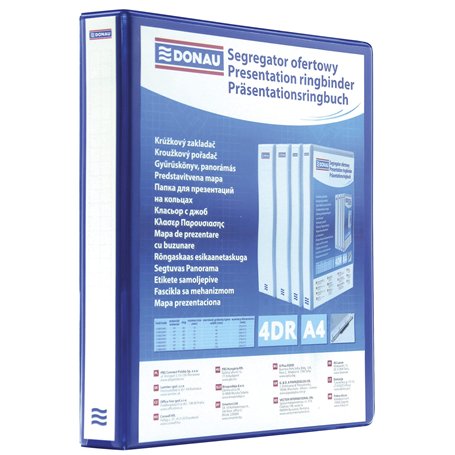 DONAU 2788504PL-10 Classeur de Présentation/Personnalisable pour DIN A4 4RD anneaux 50 mm/Carton Recouvert de PP/Bleu/avec Poche