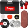 Delphi Tools Meuleuse d'angle 1500 W, 125 mm, réglage de la vitesse, coffret, disques à tronçonner et accessoires, démarrage pro