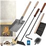 KOTARBAU® Lot de 5 ustensiles de cheminée avec tisonnier - Balai - Manche en bois - Accessoire de cheminée - Métal revêtu par pu